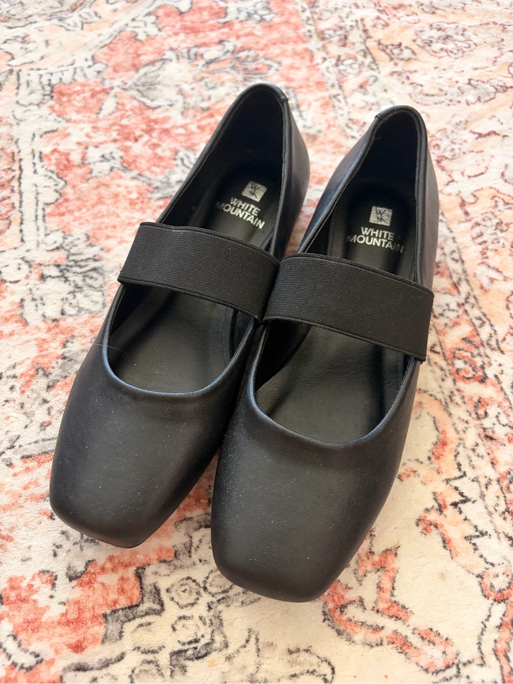White Mountain Black Square-Toe Mary Jane Flats